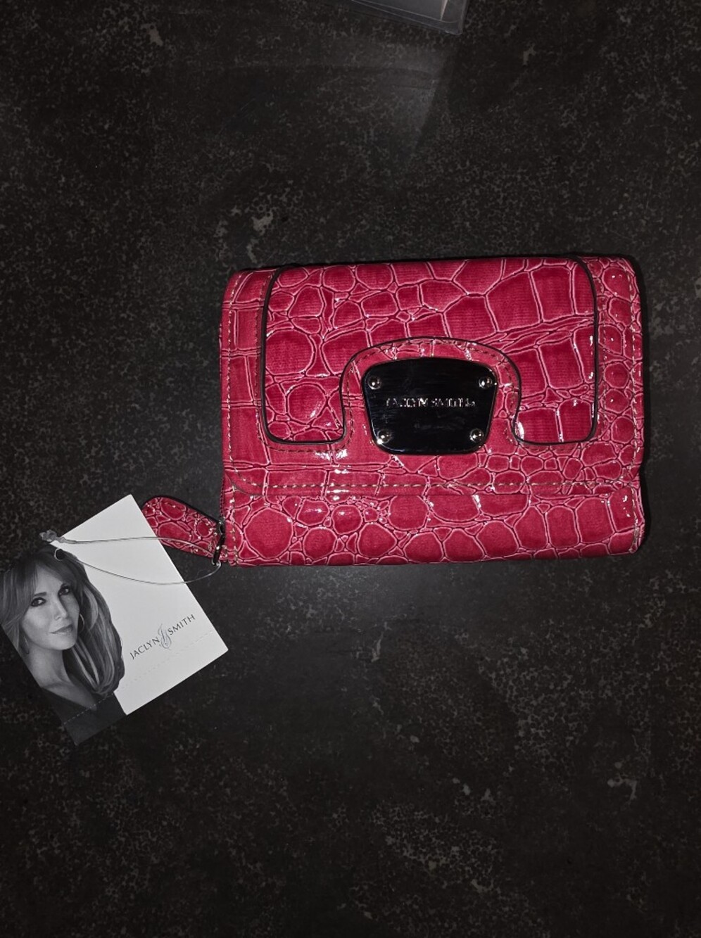 Jaclyn Smith Bright Pink Croc-Embossed Zip-Around Wallet